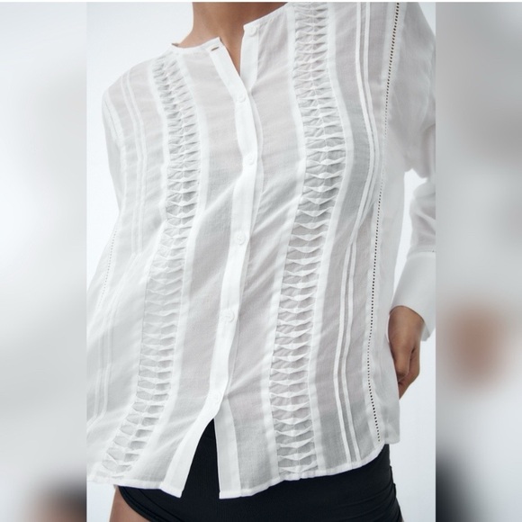 🐚 ZARA IVORY PRRFORATED THE MONA BLOUSE! - Picture 8 of 16